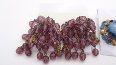 3 Vintage Ornate Filigree Porphyry Art Glass Cameo Waterfall Crystal Earring Lot