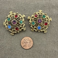 Vintage Clip on Earrings Colorful Rhinestones Jewel