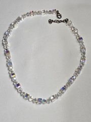 Vintage Sterling Silver Aurora Borealis Cube Crystal Glass Beaded Necklace Adjus