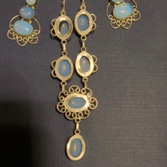 Silver Opalite Filigree Necklace & Earrings Set