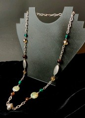 Vintage Silver Tone Etched, Brown And Teal Swirl Coin Art Glass & Plastic Beads