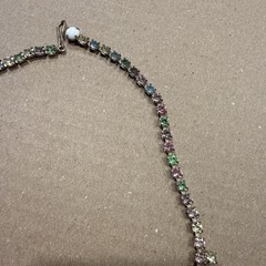 White Milk Glass Rhinestone Pastel Pink Green Blue Yellow Necklace