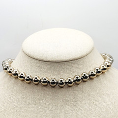 Choker Style Light Gold Tone Shiny Round Bead Vintage 1970s Necklace 15 Inch