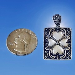 DBJ Sterling Silver Vintage Pendant Marcasite Mother of Pearl Heart