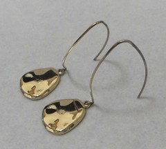 Gold Tone Long Wire Hammered Wide Teardrop Dangle Earrings 2-5/8”