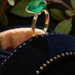 Art Deco 3.10 Ct Natural Emerald Vintage Engagement Ring 14K Yellow Gold Over