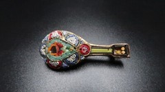 Vintage Mandolin Mosaic Brooch Made in Italy 4.5cm BB5