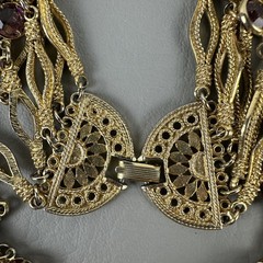 Vintage Necklace Gold Tone Multi Strand Purple Rhinestone Statement 25″