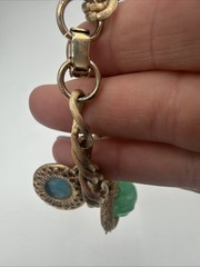 Vintage Etruscan Revival Charm Bracelet Gold Tone Curb Chain Fob Lantern 50s 60s