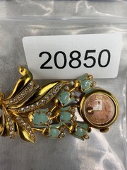 Vintage Welsbro Watch Brooch Tulips Pot Metal Rhinestone NICE Untested