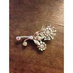 Metal Flower Gold & AB Rhinestone Brooch