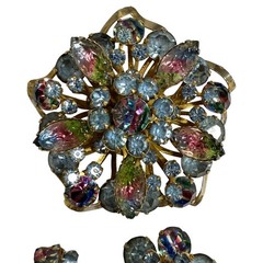 VTG 50s Juliana Watermelon Rhinestone Brooch Set
