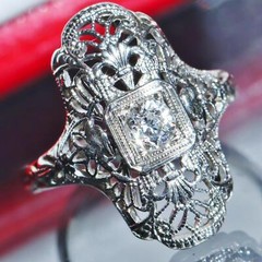 18k white gold ring 0.25ct diamond sz 4 handmade 1920’s antique 2.7g N2737C