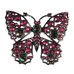 Vintage Jeweled Butterfly Brooch Pink Aurora Borealis Pin Rhinestone 2.25″