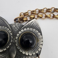 Large Vintage Retro Silver/Gold Tone ARTICULATED OWL Pendant Necklace 22″ Chain!
