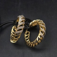 JTV 14K Gold Plated Brass Hoop Earrings Diamon Chip Accents
