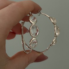 $595 Ippolita 925 Sterling Silver Clear Rock Candy Quartz 4 Stone Hoop Earrings
