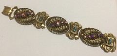 Vintage Selro Selini Chunky Gold Tone,Pearl, AB Rhinestones Bracelet. 7 Inches.