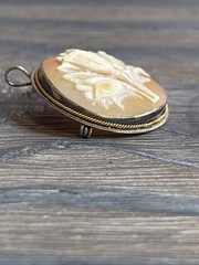 Vintage Antique Carved Shell Cameo Brooch Pendant Floral Tulips 800 Silver