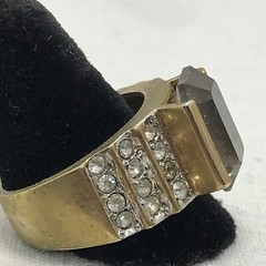Vintage Gold Plated Smokey Grey Aust & Clear Crystals Unique Ring varied sizes