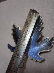 Maple leaf figural brooch, silvertone finish, blue ombre design