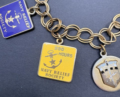 Vintage US NAVY Relief Society Charm Bracelet Gold Tone Military Engraved