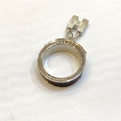 HERMES Kelly H Charm Scarf Ring Silver Brown 20mm