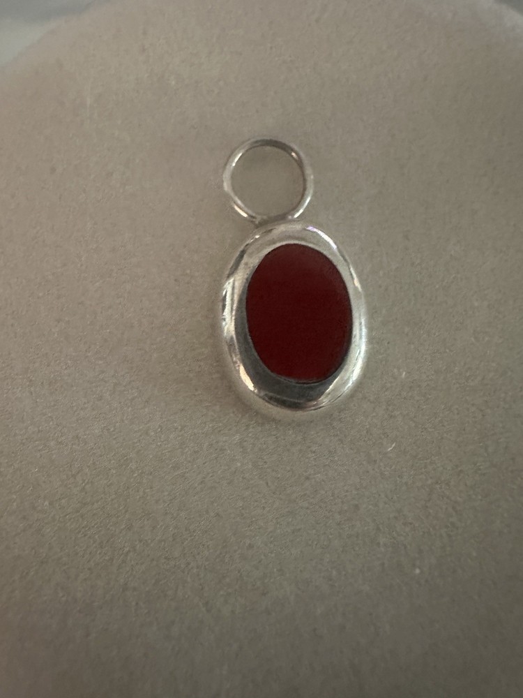 Vintage Sterling Silver Oval Carnelian 1 Inch Red Pendant. Fine Jewelry