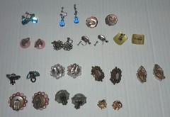 Lot Vtg MCM Clip Screw Earrings Gold Silver Tone Costume Jewelry Rhinestone
