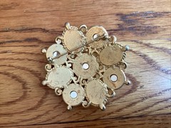Vintage Gold Tone Brooch With Purple Pink Red Cabochons 2.5”