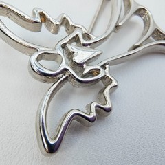 Vintage Guardian Angel Brooch Silver Tone Holding Heart Openwork Celestial Love