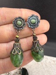 Green Necklace and Multiple Pair of Pierced Earrings 18”