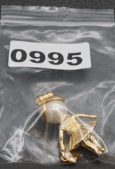 AAI Ballerina Girl Faux Pearl Head Heart Charm Dangle Gold Tone Brooch Pin