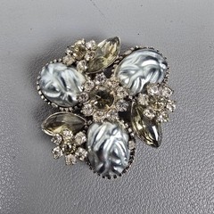 4 Vintage Aurora Borealis Rhinestone Crystal & Floral Brooches Gold/Silver Tone