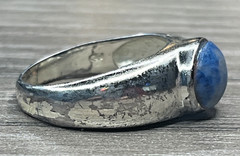 Vintage Blue White Stone Cabochon Southwestern Ring Silver Tone Costume Jewelry