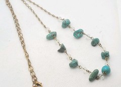 Vintage Turquoise Glass Beads Chain Necklace 29in.