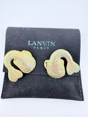 LANVIN PARIS RARE VINTAGE GOLDTONE CATFISH CLIP EARRINGS & POUCH PLEASE READ K7D