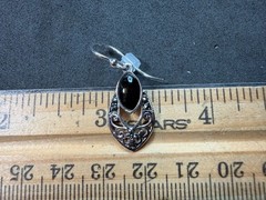 2.85g Vintage Sterling Silver 925 Earrings Ornate Black Accent Drop Dangle M