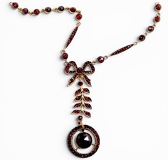 Antique Edwardian Vermil Rose Cut Bohemian Garnet Lariat Bow Necklace