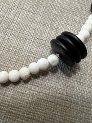 Vintage 18” Bone Wood Disc Horn Glass Beaded Artistic Necklace Cream Black