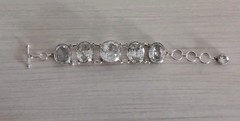 Sterling Silver Large Faceted Clear Crystal Round Link Bracelet Heavy 6 3/4″-8″