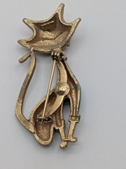 Vintage Atomic Cat Brooch Teal Enamel Gold Tone Mid Century Modern Space Age Pin