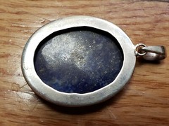 VINTAGE COLLECTABLE *STERLING SILVER 925* GENUINE STONE PENDANT 1.75″-LAPIS