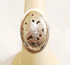 Vintage BEAU Sterling Silver 4.9g Carved Cut Out Floral Ring Adjustable SZ 6.5