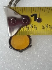 Vintage Antique Tone Weave 17 in Necklace with Amber Stone Tear Drop Charm