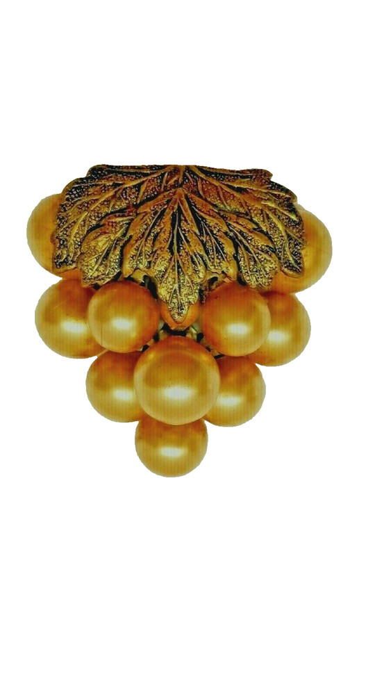Mirriam Hascell FUR CLIP WITH LARGE FAWX PEARLS AND BRASS GRAPE LEAF. 1930’s