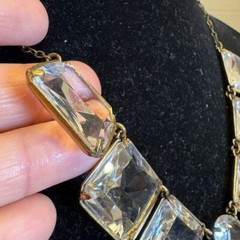 J Crew Bib Statement Necklace Clear Glass Prong Rhinestones Square Oval Round