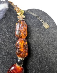 Vintage Yousi SChunky Mixed Gemstone Necklace & Earrings Stone & Glass Beads 14”