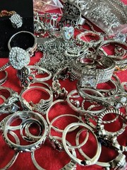 Estate Collection Silver Tone Jewelry Lot Rings Earrings mixed lot #10a (60 pcs)