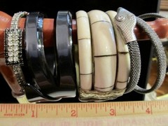 Vintage to Now Old Plastic Rhinestone Moonglow Metal Snake Wrap Bangle Bracelets